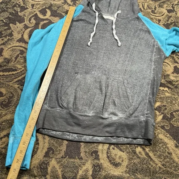 Ocean Drive Hoodie Women's Large Gray Blue Pullover V Neck Soft Surfer Chic - Picture 7 of 9